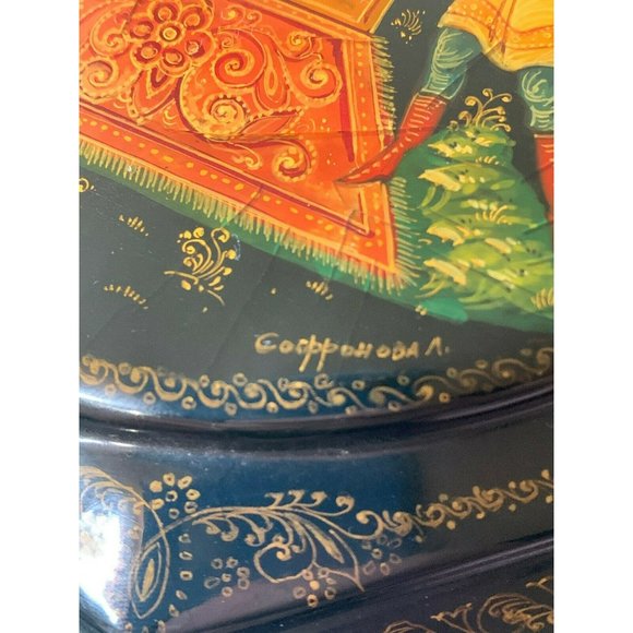 Russian Palekh Laquer Box Octagon Testimony Of Petro / Peter 9 Panel Iconography - Picture 3 of 12